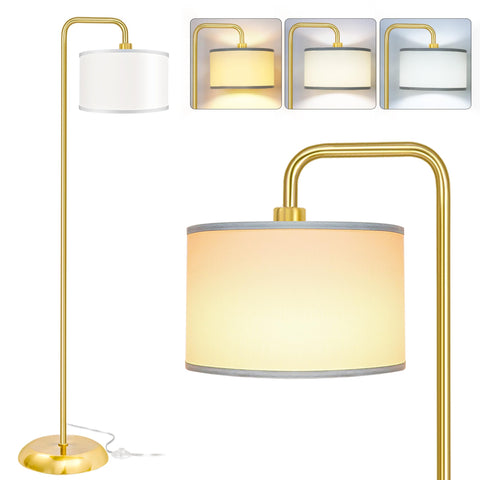PARTPHONER LED floor lamp with gold pole and creamy shade enhances living room ambiance