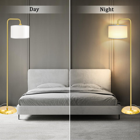 PARTPHONER LED floor lamp close-up of shade and gold pole highlighting premium design