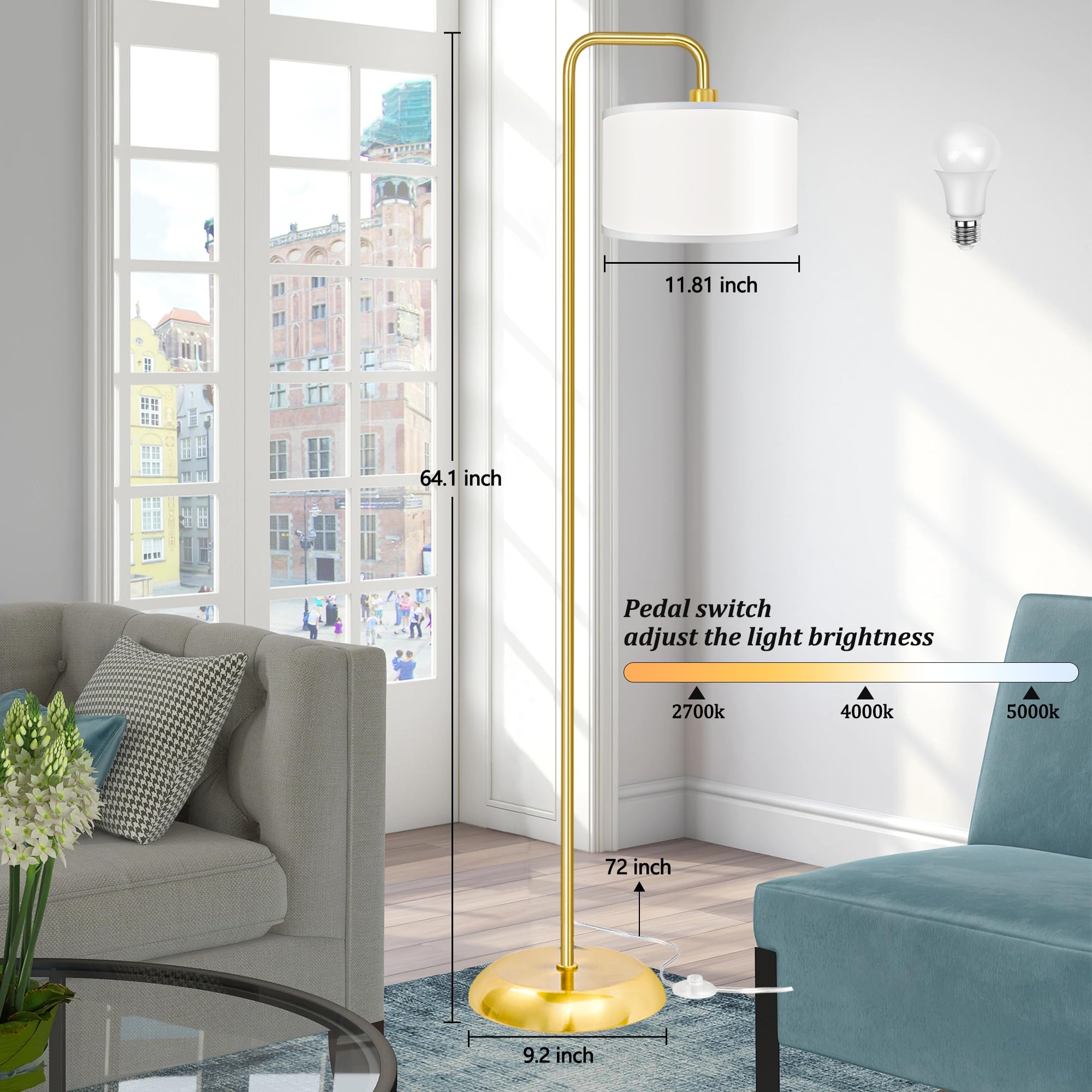 PARTPHONER LED floor lamp beside sofa ideal for reading and ambient light