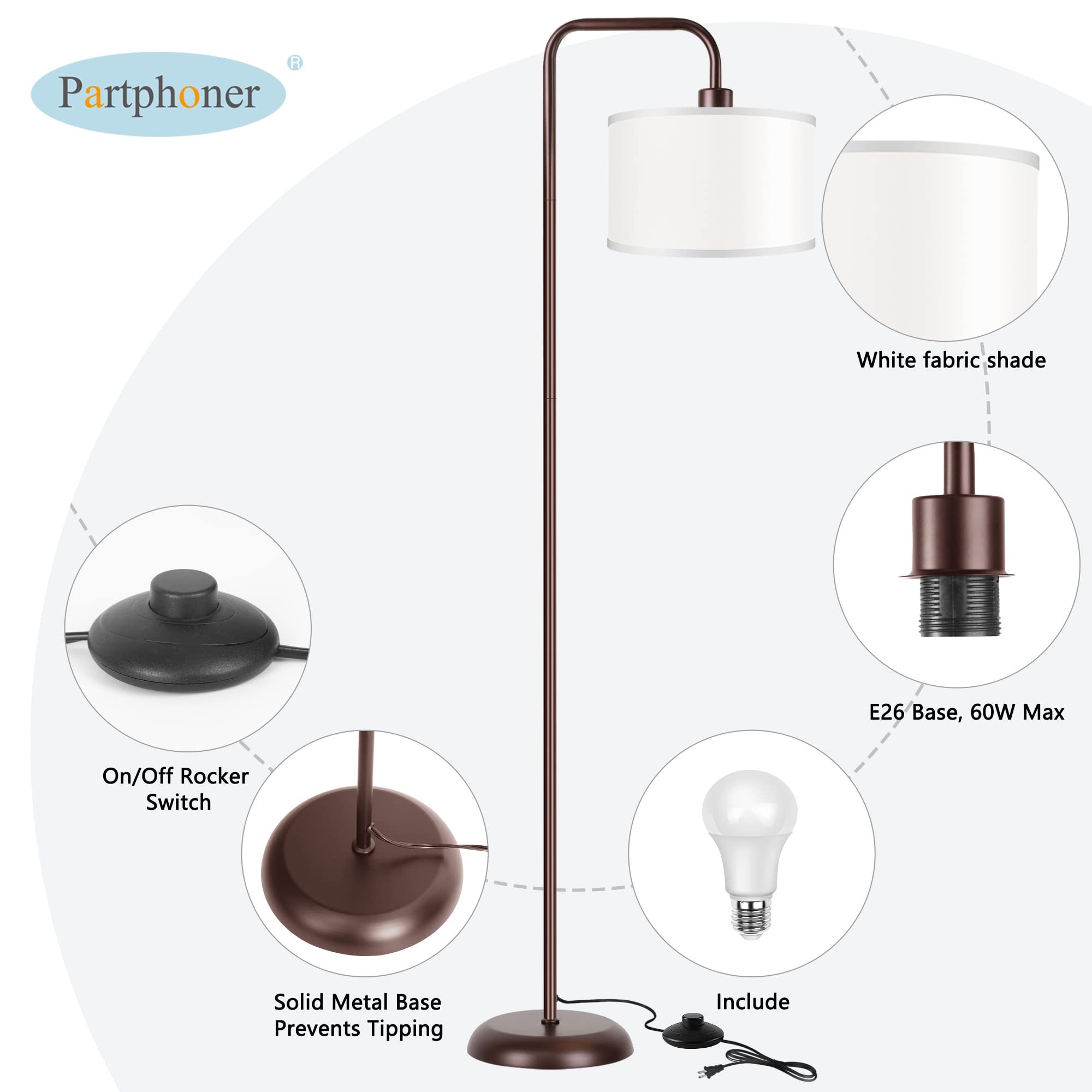 PARTPHONER LED lamp with 6-foot cord offers flexible placement