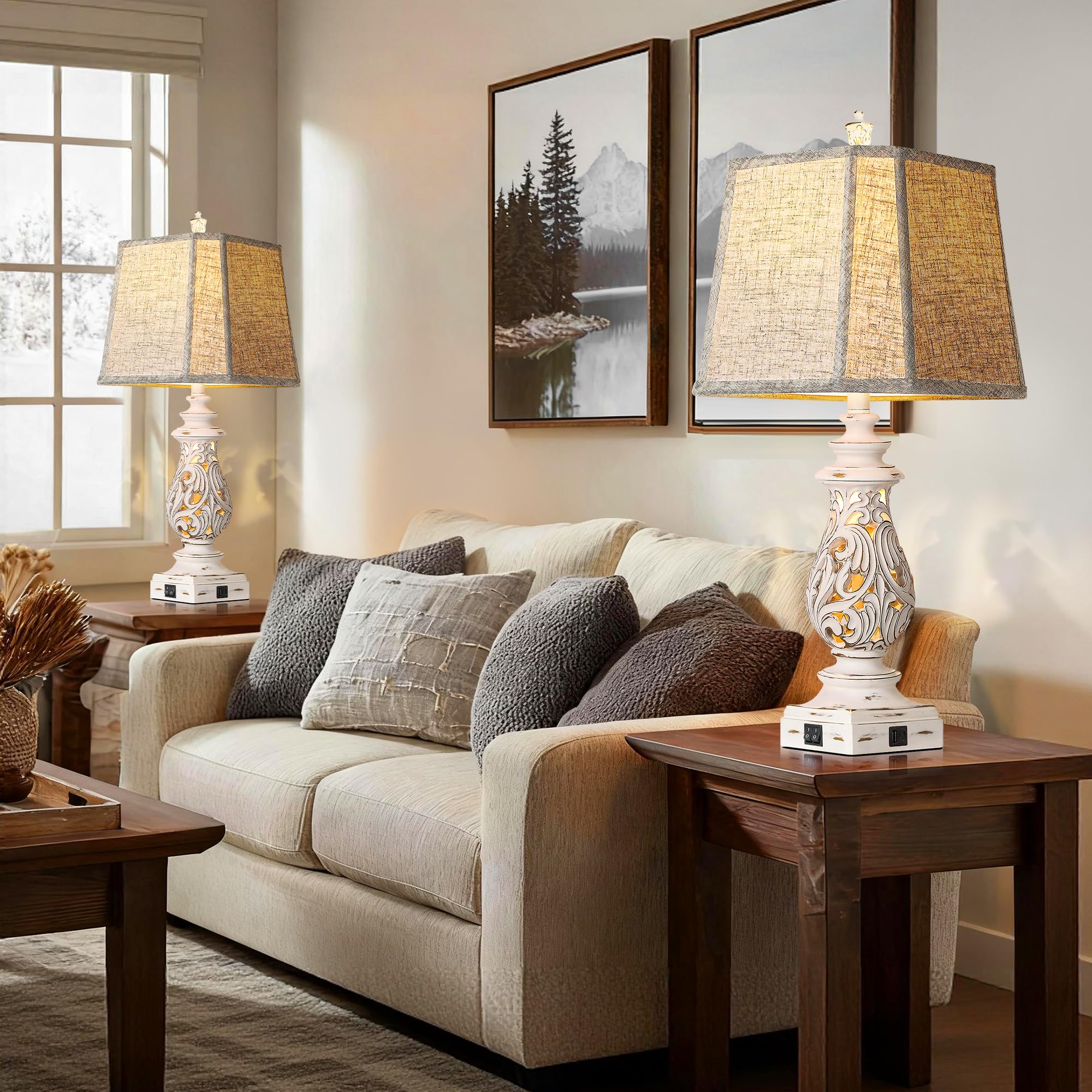 Partphoner linen fabric shade diffuses light to reduce glare on surfaces.