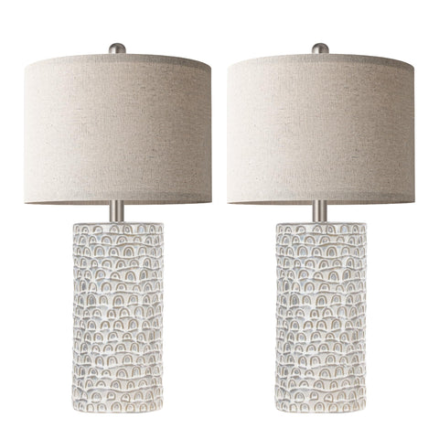 PARTPHONER linen shade bedside lamps provide soft, even light.