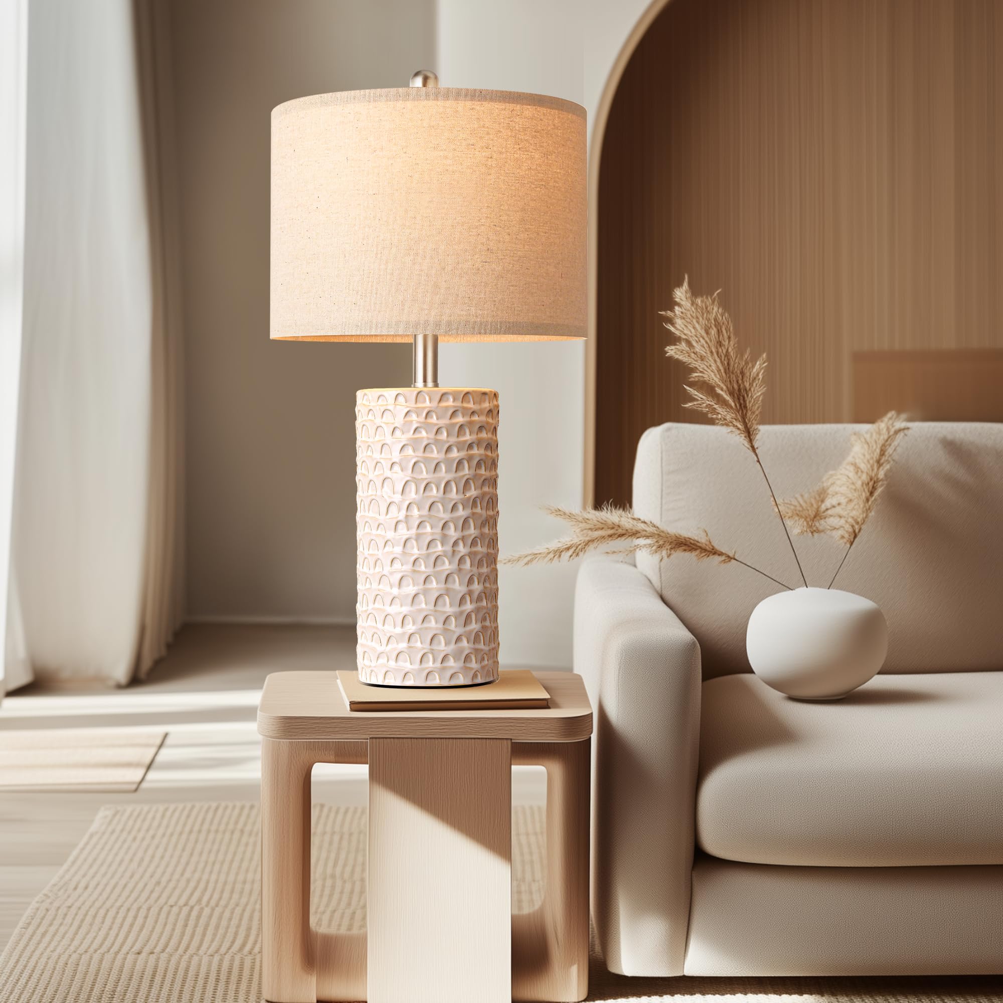 PARTPHONER living room lamp creates inviting ambiance with soft linen glow.