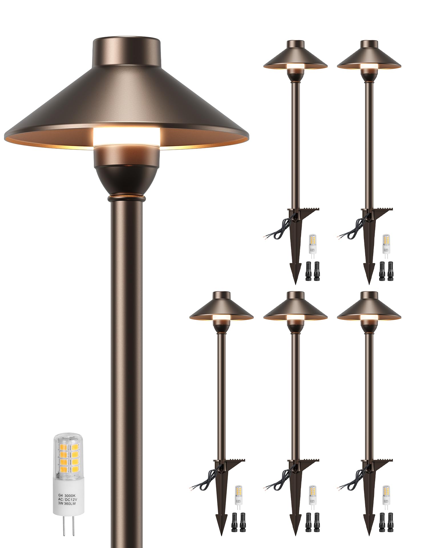 PARTPHONER low-voltage landscape lighting six-pack with replaceable G4 bulbs for curb appeal and safety.