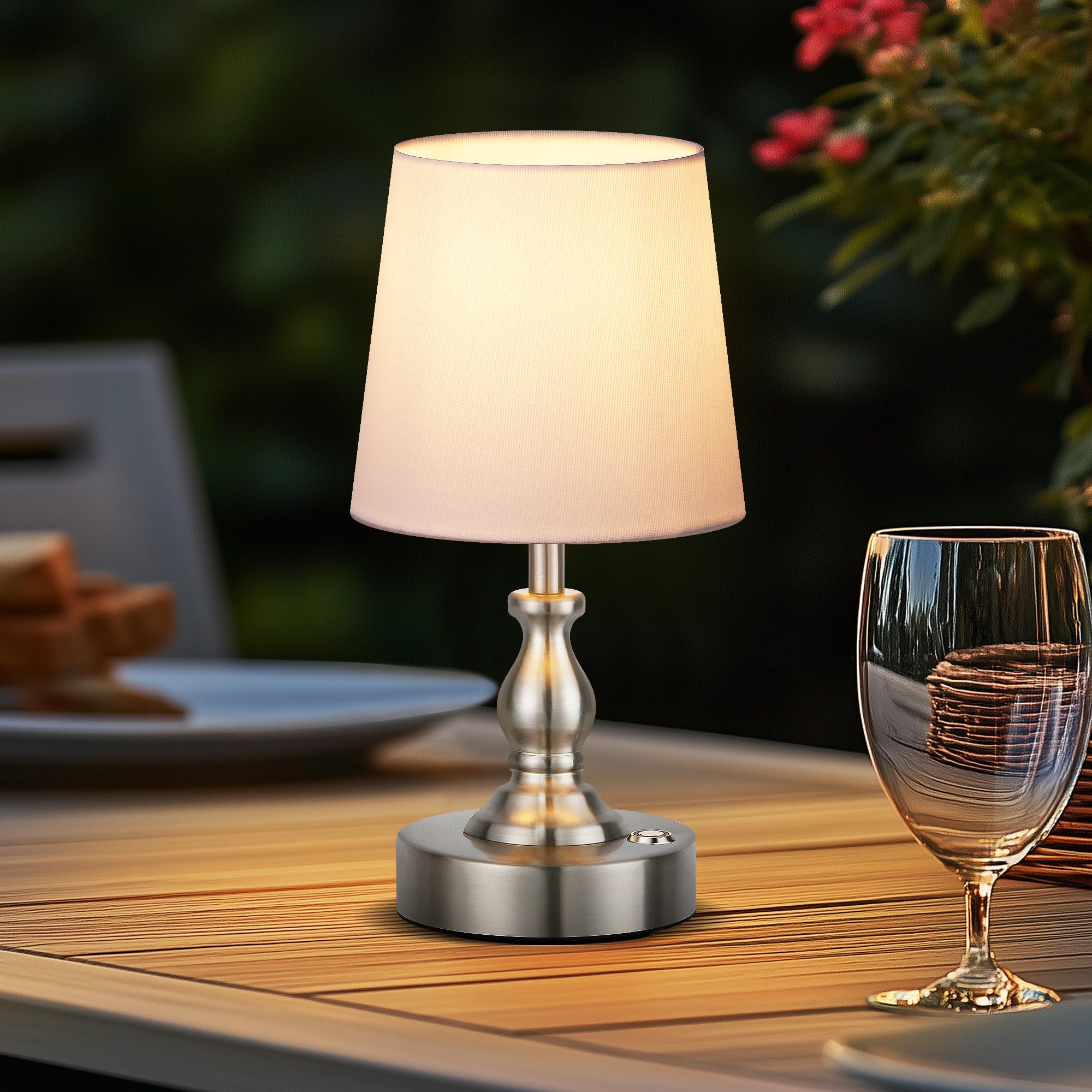 PARTPHONER compact table lamp complements home, restaurant, or patio decor