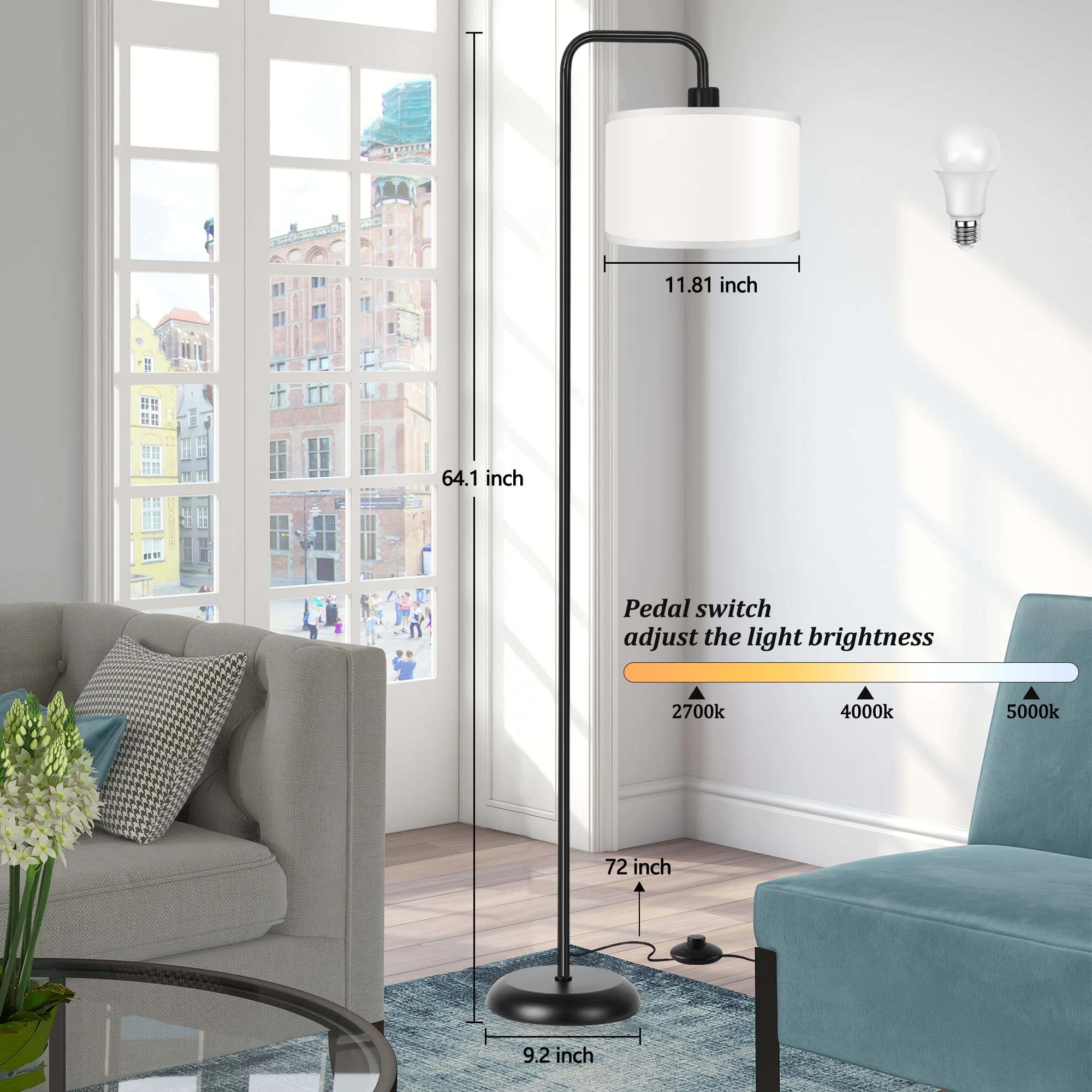 PARTPHONER modern floor lamp black shade demonstrates contemporary style for living rooms