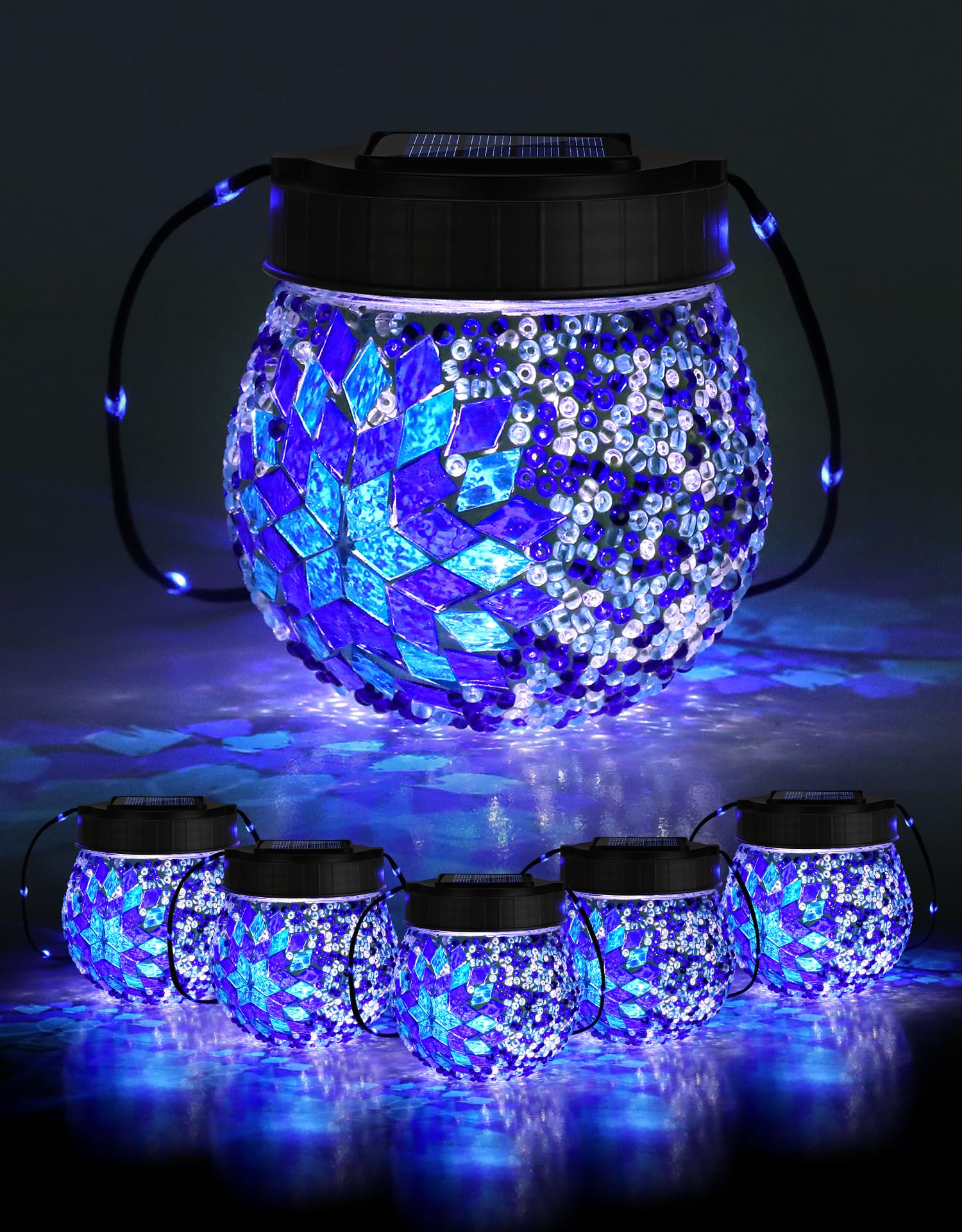 PARTPHONER Mosaic Solar Light outdoor globe glows softly for garden ambience.