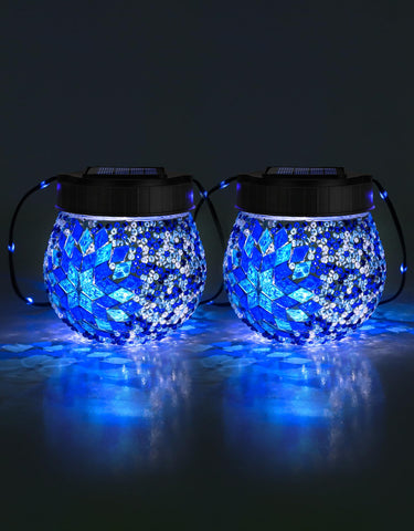 PARTPHONER mosaic solar lights outdoor 2-pack illuminate walkways with glass globe charm.