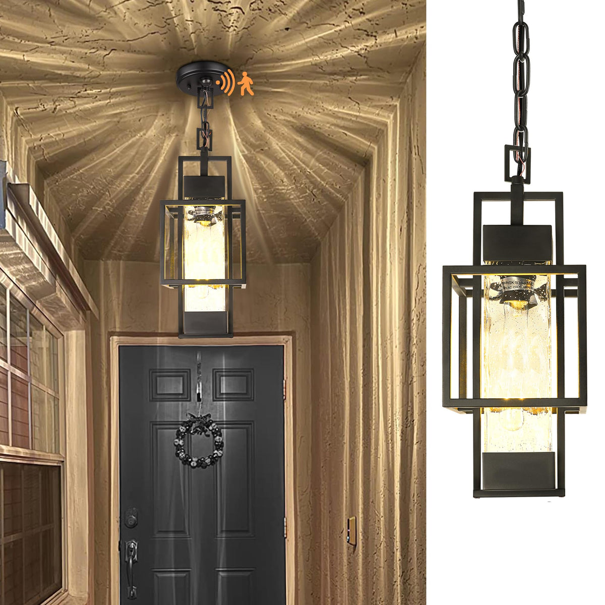 PARTPHONER Motion Sensor Outdoor Pendant Light detects movement to illuminate your porch