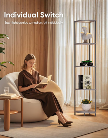 Partphoner narrow bookshelf floor lamp fits beside a sofa for compact storage.