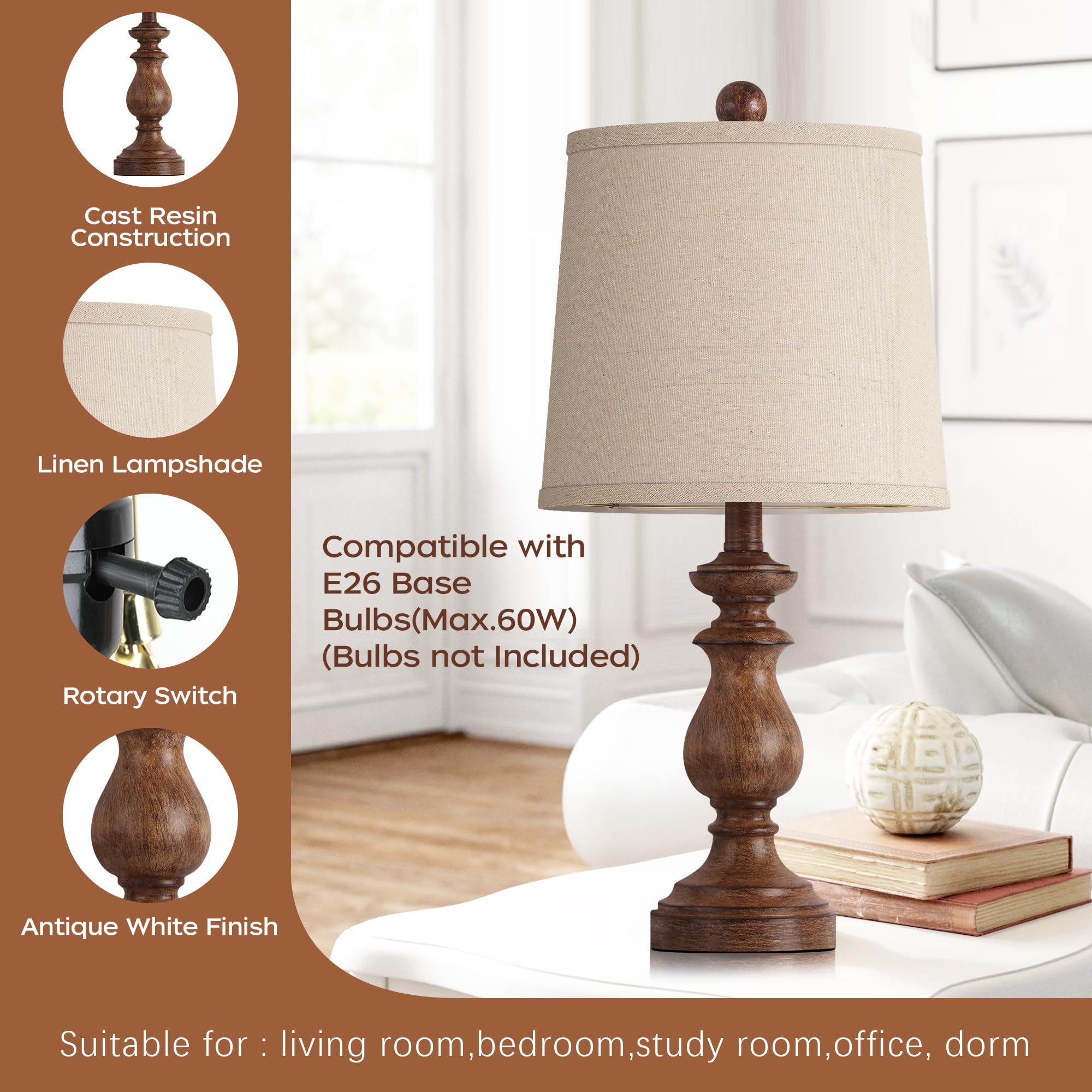 PARTPHONER nightstand lamps beige shade warm bedside glow.