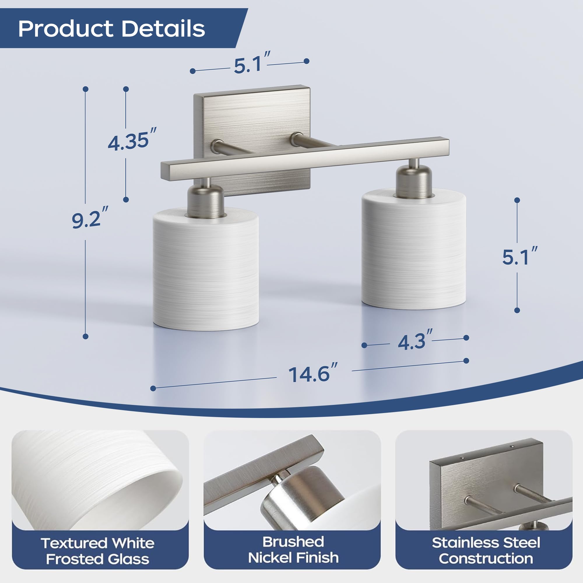 PARTPHONER over-mirror vanity light in brushed nickel enhances contemporary styling.
