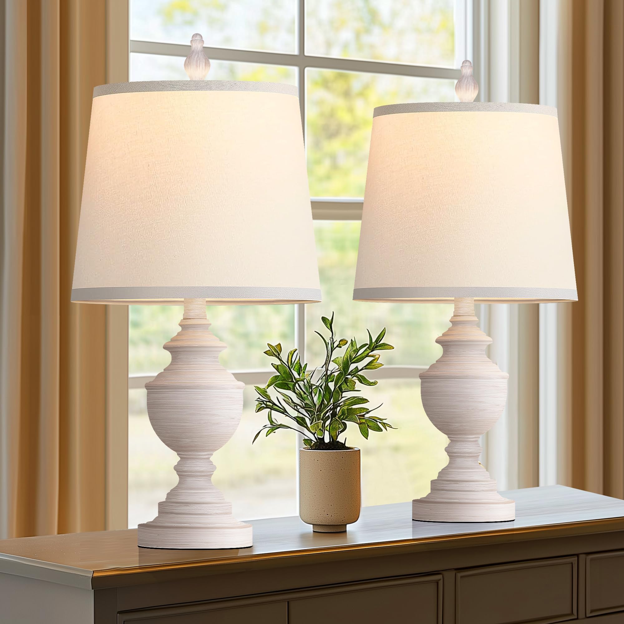PARTPHONER retro table lamp set of two with white shades for bedrooms