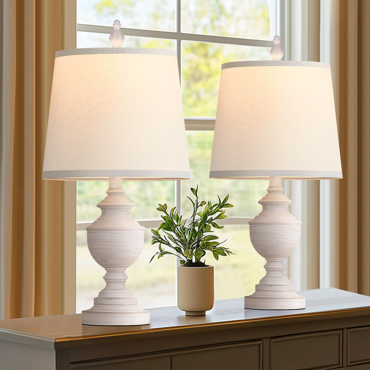 PARTPHONER retro table lamp set of two with white shades for bedrooms