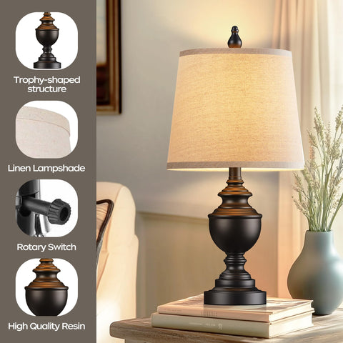 PARTPHONER retro lamps with white shades provide soft reading light.