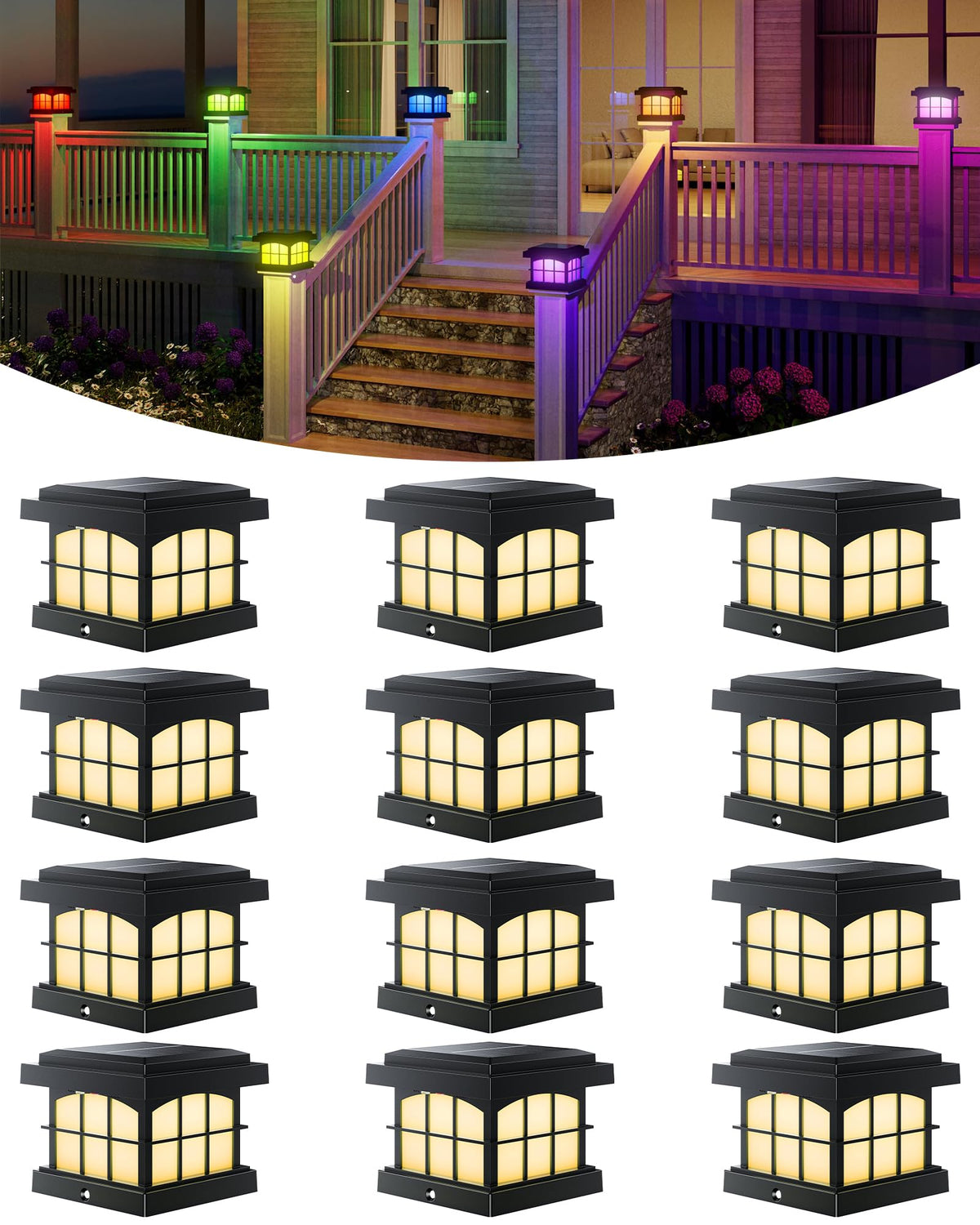 PARTPHONER RGBCW post cap light glows softly for inviting outdoor evenings.