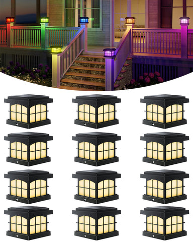 PARTPHONER RGBCW post cap light glows softly for inviting outdoor evenings.