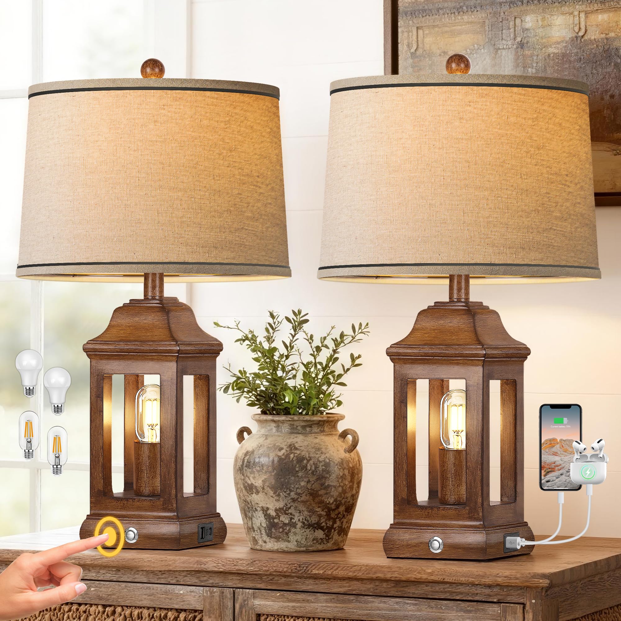PARTPHONER rustic farmhouse table lamps set of 2 add warm ambience to living rooms