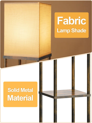 PARTPHONER shelf-floor lamp displays books and plants on a three-tier stand.