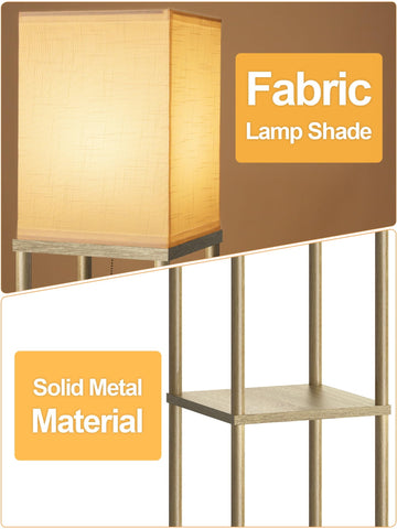 PARTPHONER shelf floor lamp with 3-tier display for books and decor.