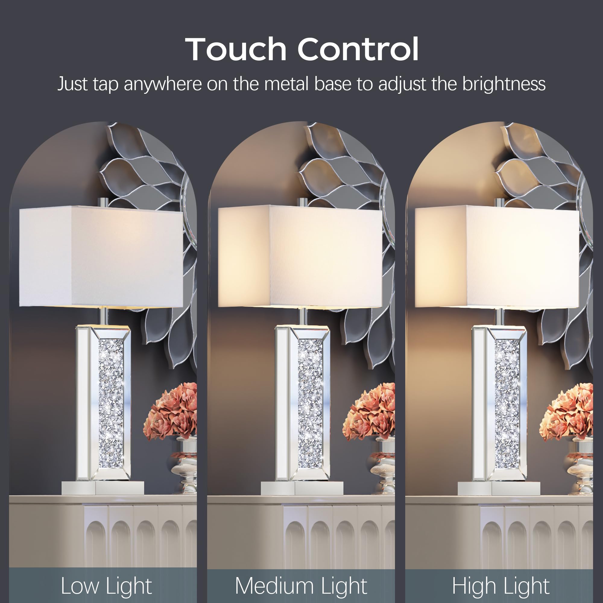 PARTPHONER silver mirror base lamps reflect light, elevating living room decor