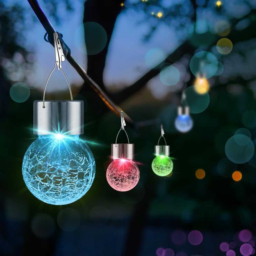 PARTPHONER solar globe lantern on hanger delivers effortless night lighting.