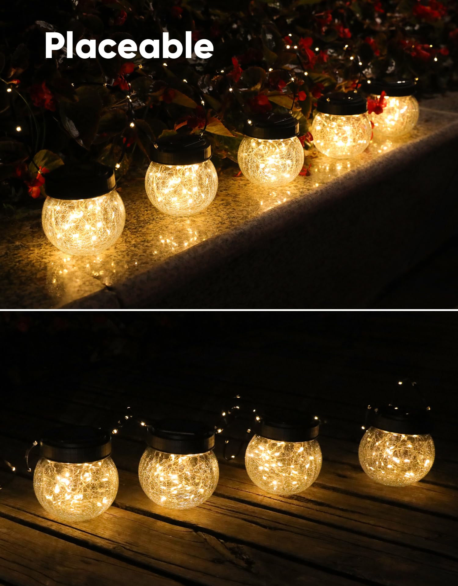PARTPHONER solar lantern crack-pattern projected light on table or ground.