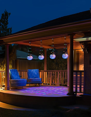 PARTPHONER solar lantern enhances patios as a garden ornament.
