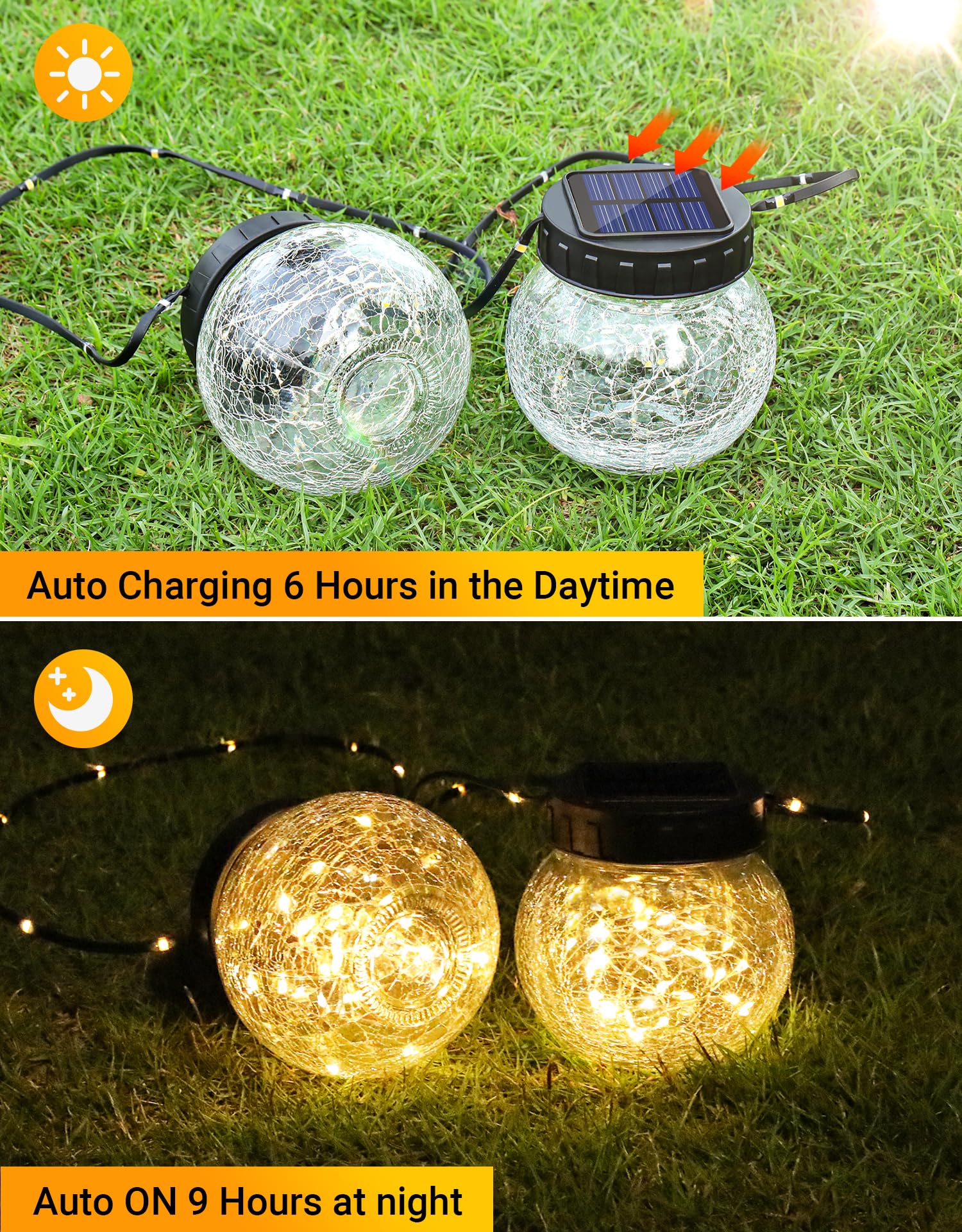 Partphoner cracked-glass globe sits on patio table with soft light
