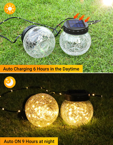 Partphoner cracked-glass globe sits on patio table with soft light