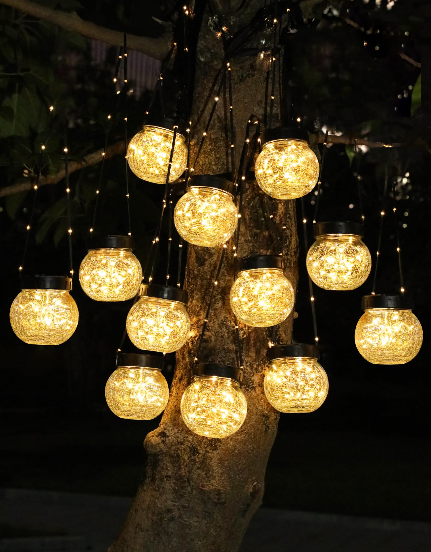 Partphoner solar lights cracked glass globe with warm glow for garden decor