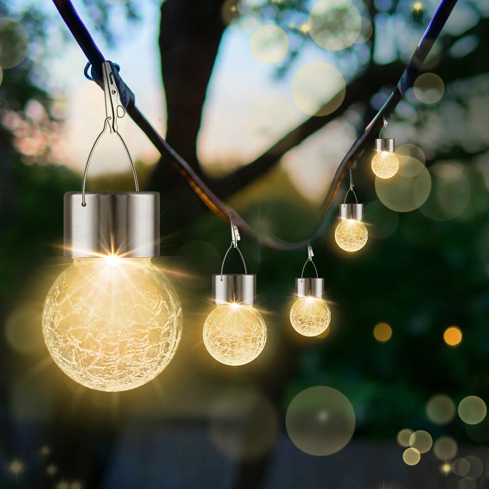 PARTPHONER Solar Glass Ball Lights Outdoor Clip demonstrates clip-on mounting for flexible decor.