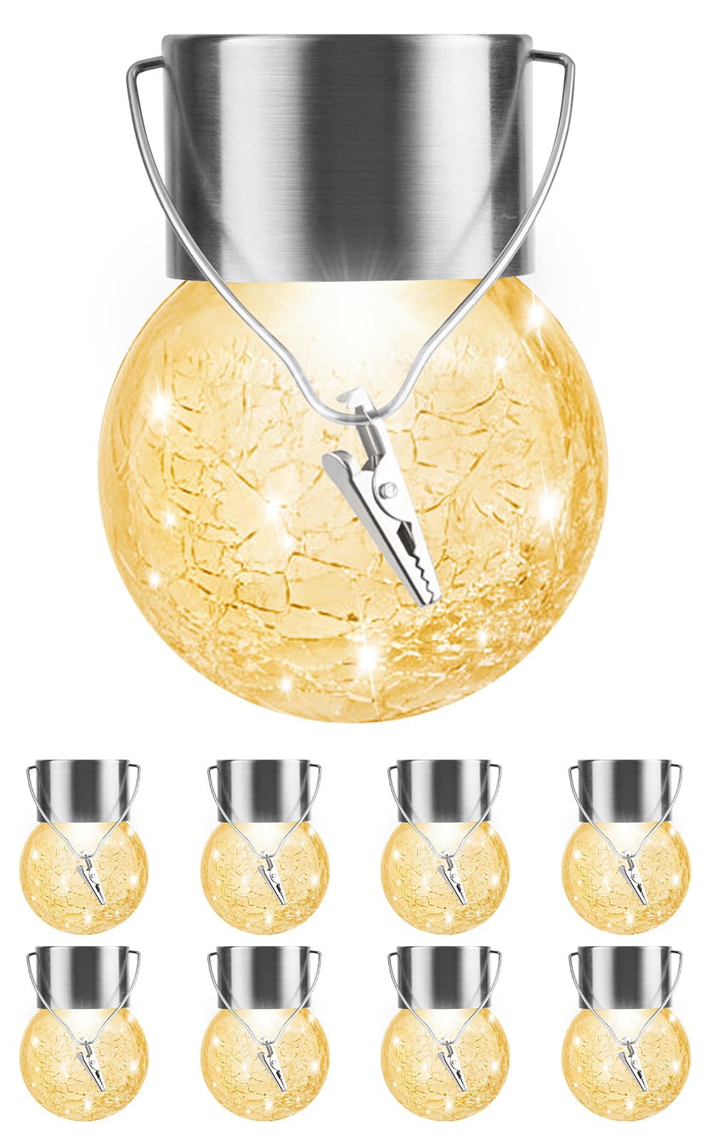 PARTPHONER Solar Lights Hanging Globe 8 Pack for garden ambiance and easy setup.
