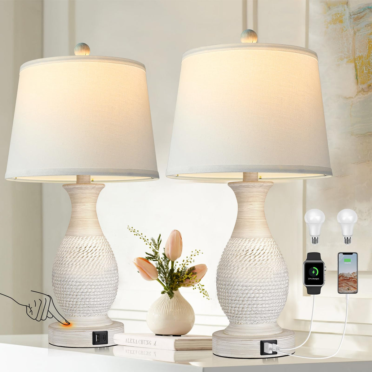 PARTPHONER table lamp base closeup showing durable polyresin construction.