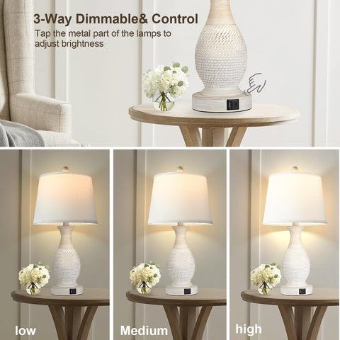 PARTPHONER table lamps in distressed gray finish with rope motif detail.