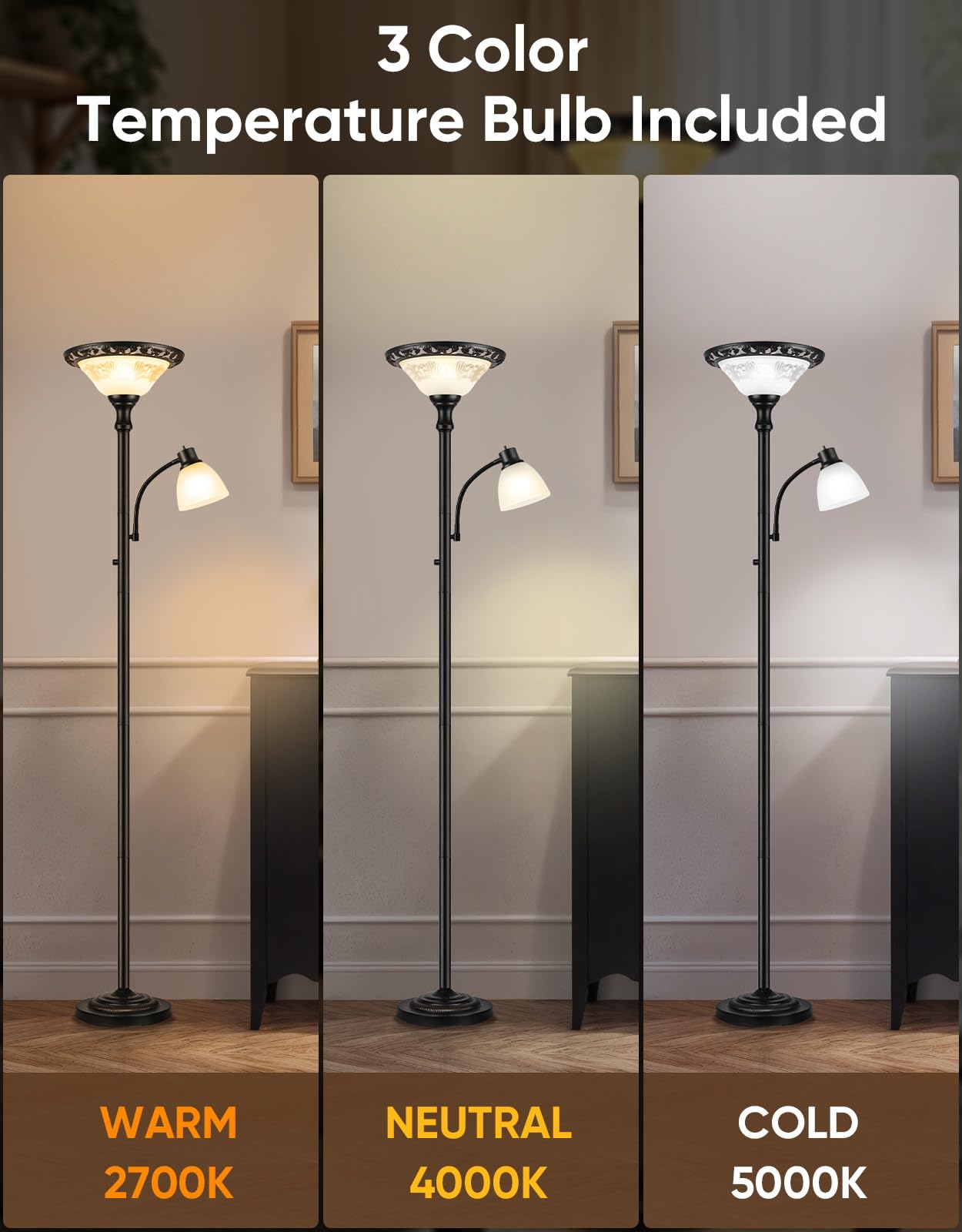 PARTPHONER Torchiere dual switches for separate main and reading lights