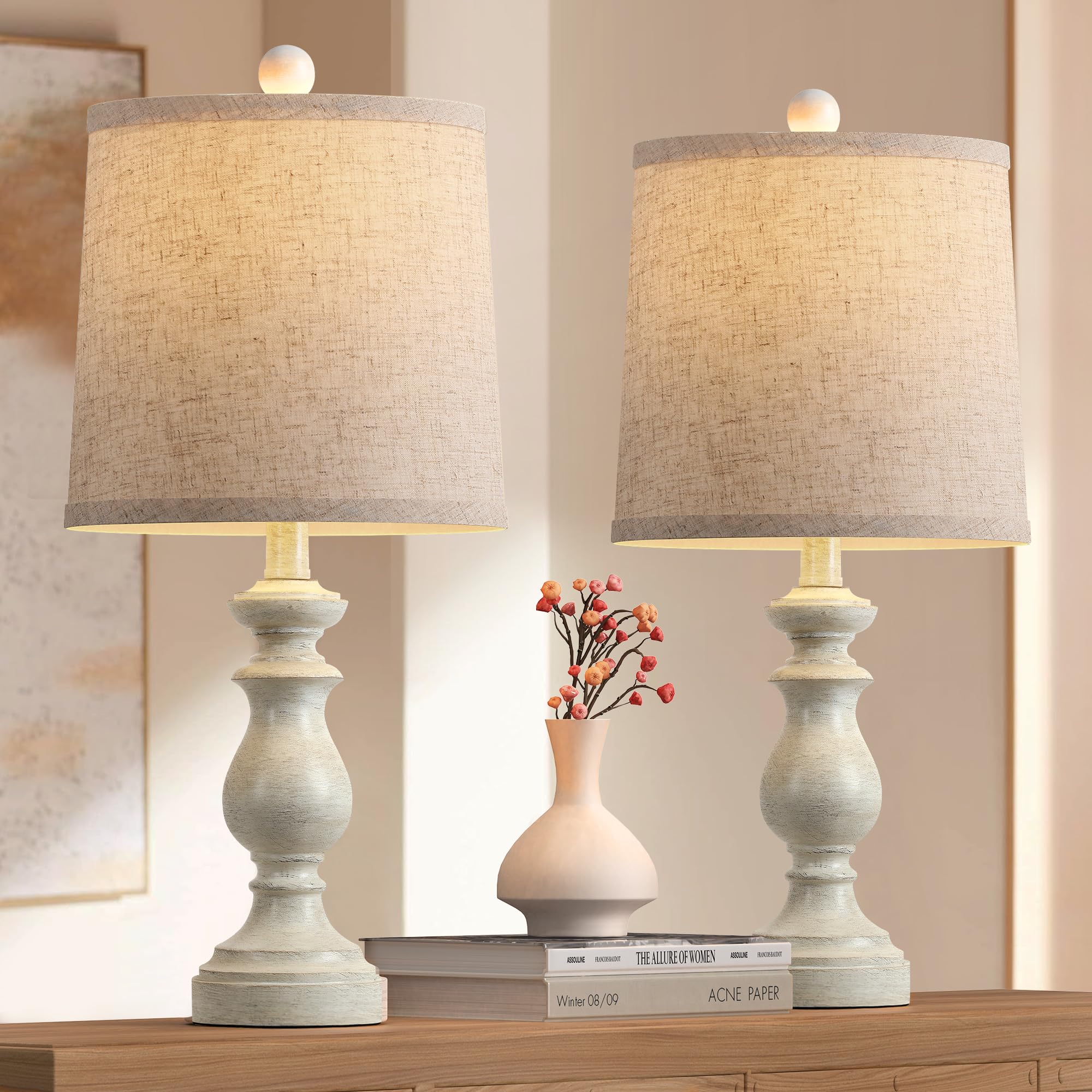 PARTPHONER traditional table lamp set 2 with antique white finish for classic bedside glow.