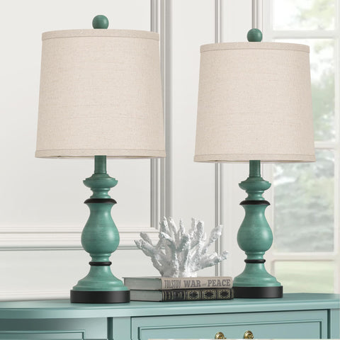 PARTPHONER lamp set with green linen shade adds cozy classic style.