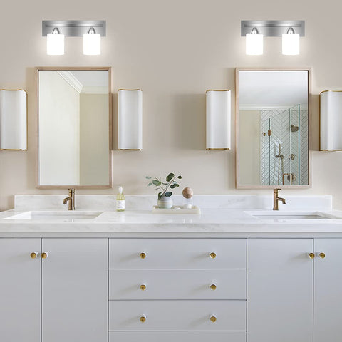 PARTPHONER two-light fixture in brushed nickel ideal for bathrooms