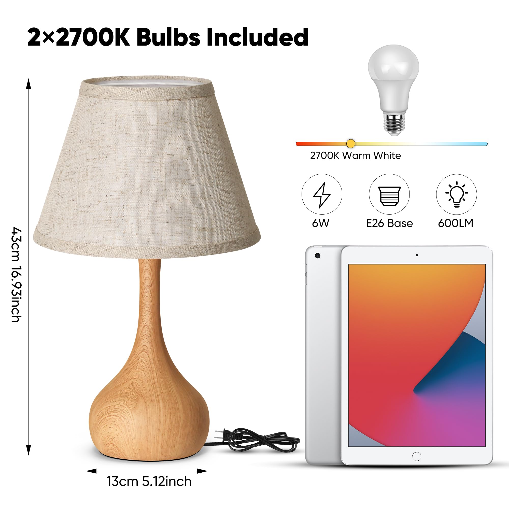 PARTPHONER two-pack nightstand lamps complement bedrooms and dorm rooms.