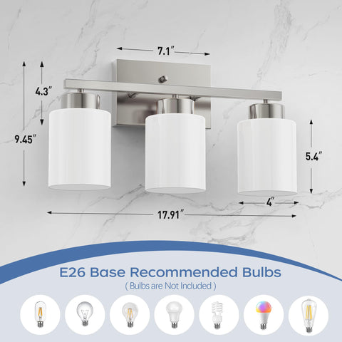 PARTPHONER vanity light with frosted glass shades for soft glare-free vanity illumination