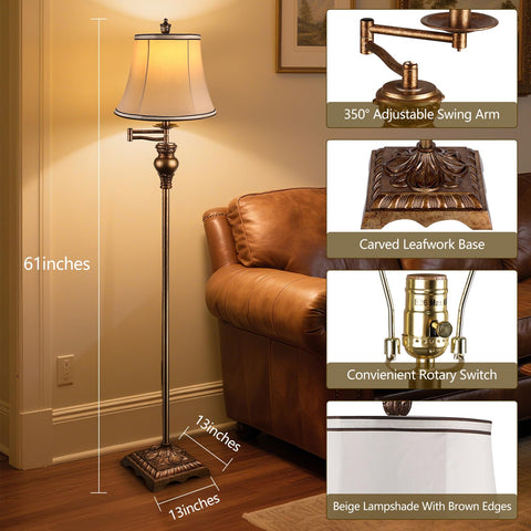 PARTPHONER Vintage Floor Lamp shade diffuses light to reduce glare while reading