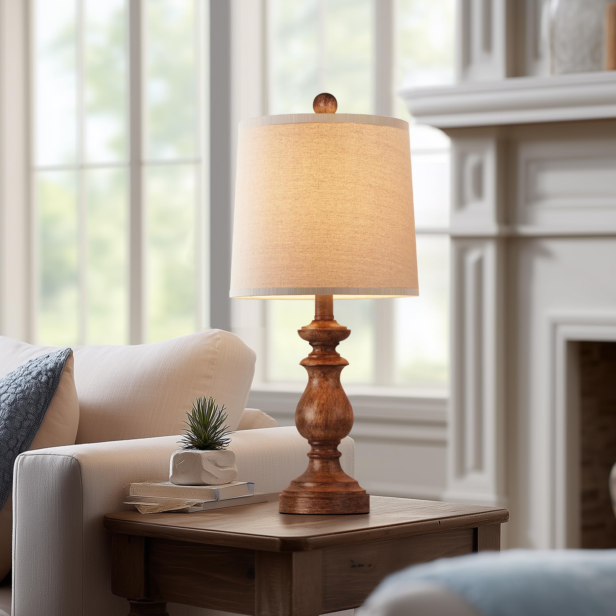 PARTPHONER wood grain base table lamp blends with rustic decor.