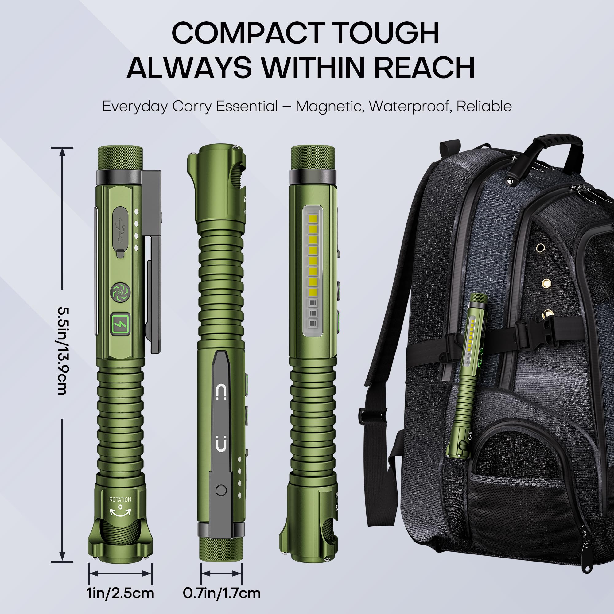 Built-in bottle opener and tungsten glass breaker on PASIION EDC flashlight