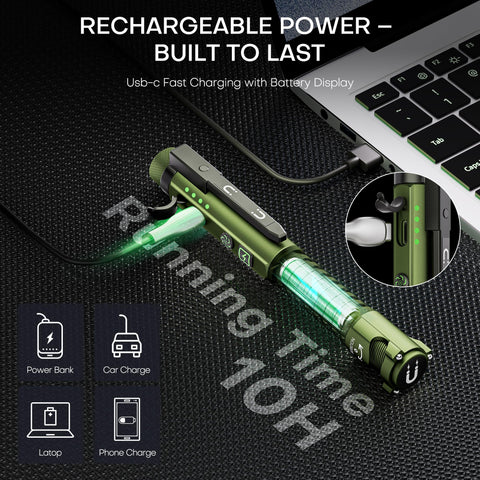 PASIION EDC flashlight side light options: white, red, blue, and flash