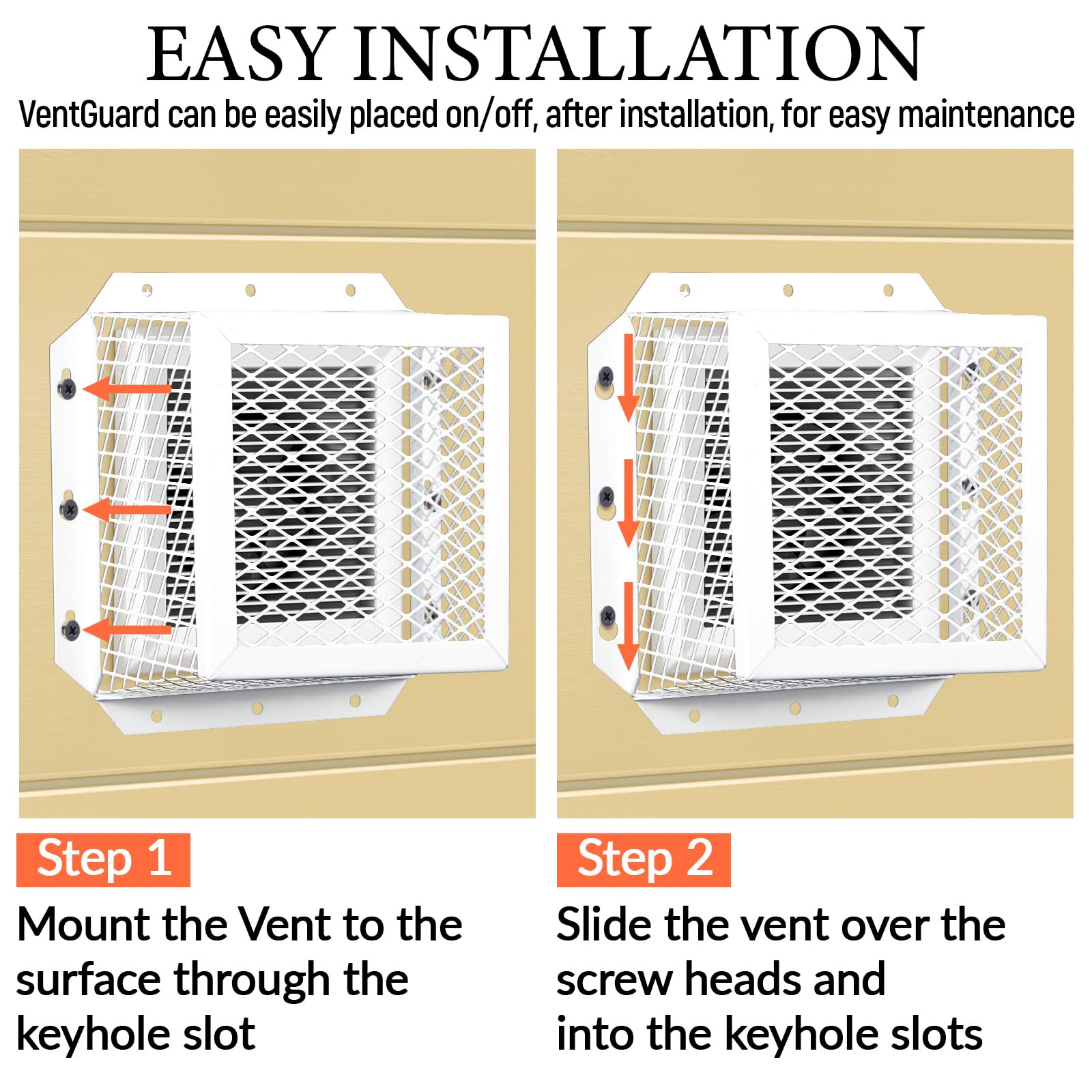 Easy-install feature of Pasimy vent guard with screws and keyhole design.