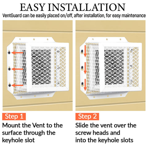 Easy-install feature of Pasimy vent guard with screws and keyhole design.