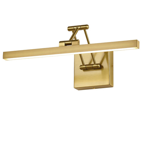 Pasoar hard-wired picture light with brass body highlights artwork with clean, lasting illumination.