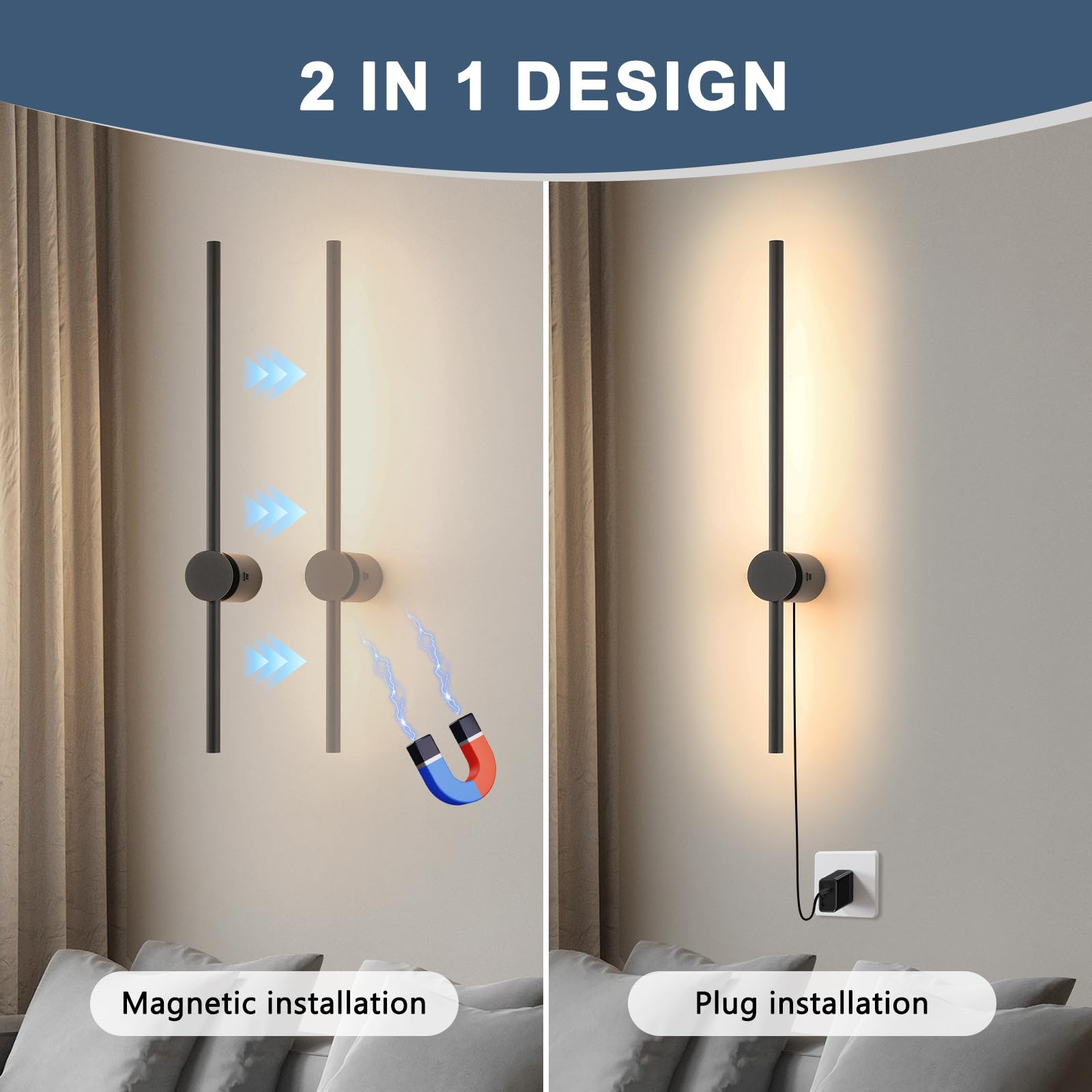 Pasoar sconces rotate 180 degrees for flexible lighting angles.