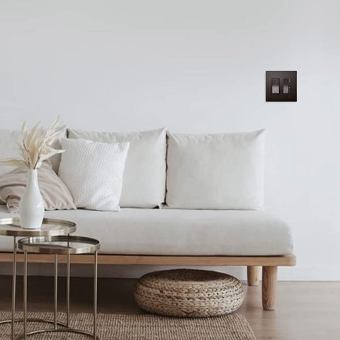 Radiant dimmer in dark bronze finish enhances room aesthetics.